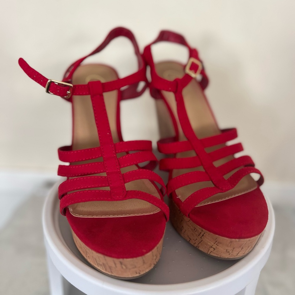 Candie's Red Platform Shoes with Elegant Straps